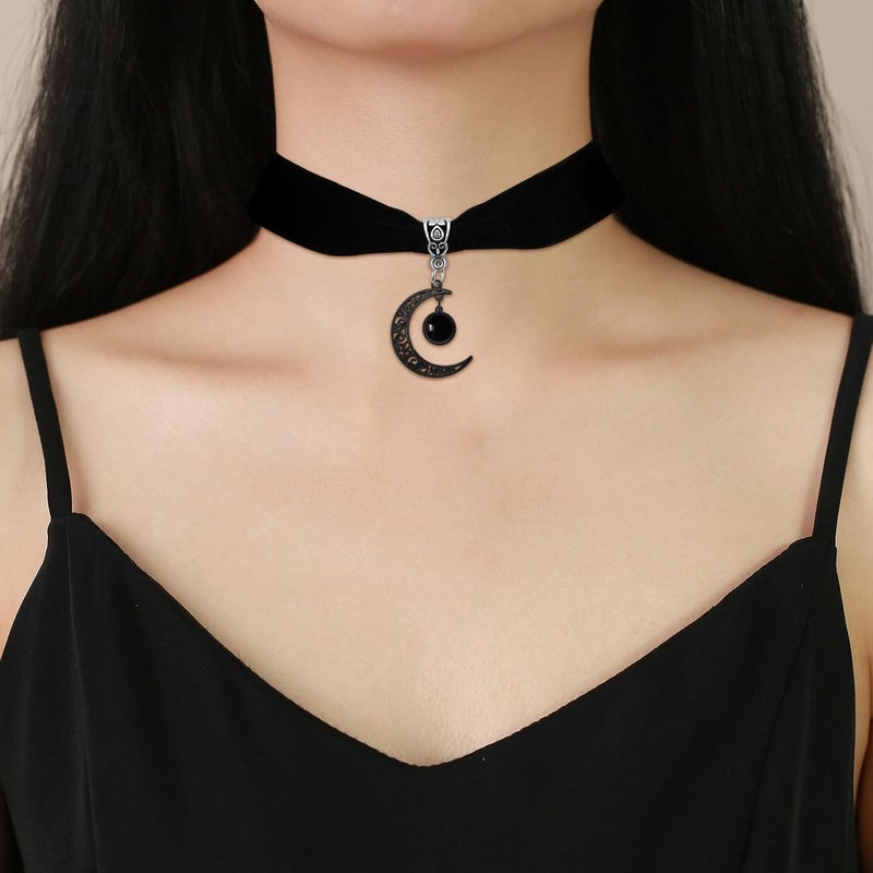Cicod Gothic Black Velvet Goth Choker Necklace for Women,Cameo Black Choker Crow Skull Pendant Necklace Vintage Collar Skull Necklace Gothic Jewelry - Image 2